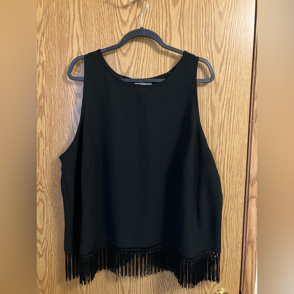 Jennifer Lopez Black Fringe Cross‎ Over Tank Top 2X